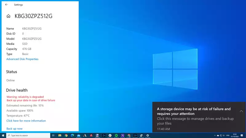 Windows 10 monitors NVMe SSDs to prevent catastrophic failure