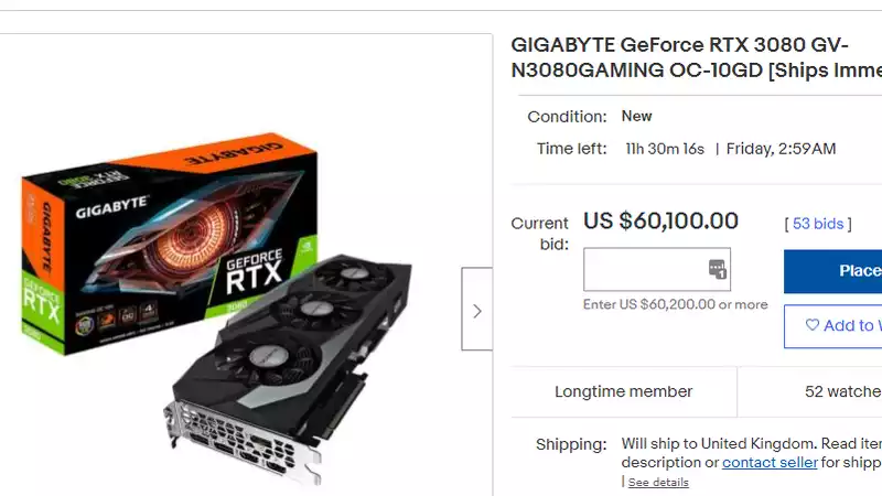 Anyone bidding over $60,000 for an RTX 3080 on eBay is either faking it or crazy.