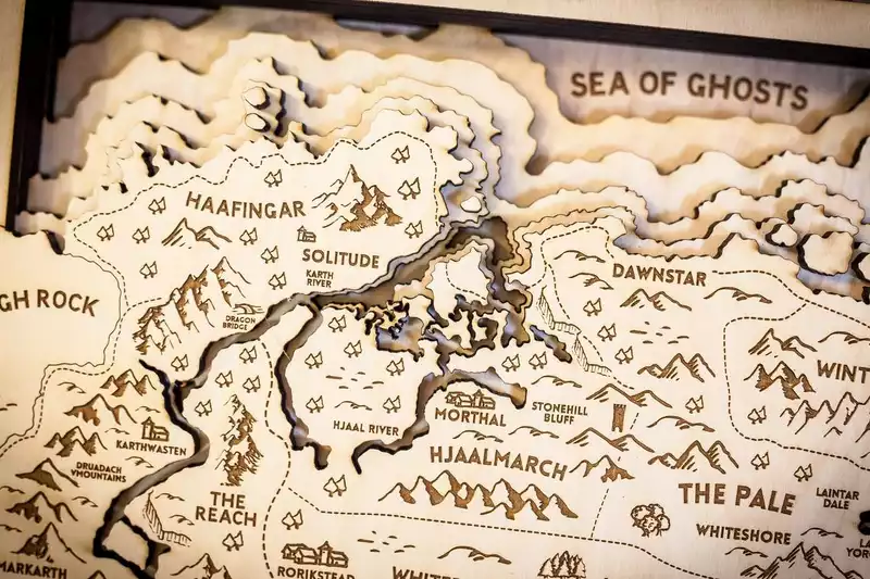 The handmade wood maps depicting the world of video games are wonderful.