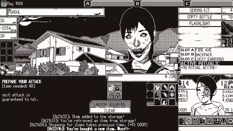 World of Horror, a creepy 1-bit style horror RPG, to be released next month.