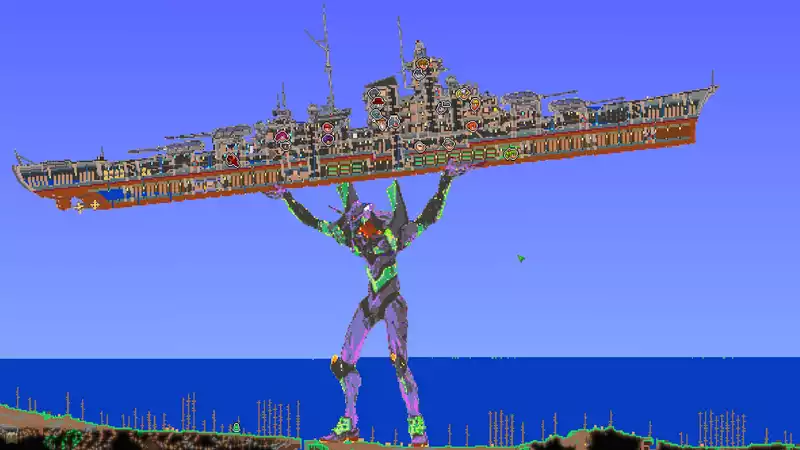 The terrarea map of Evangelion with the battleship is shocking.