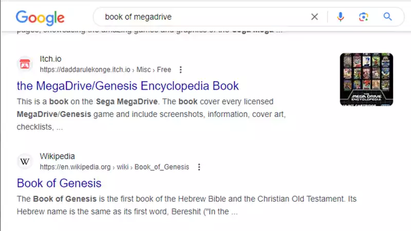 When searching for Sega's Mega Drive, Google spits out results for the bands Book of Genesis and Genesis.